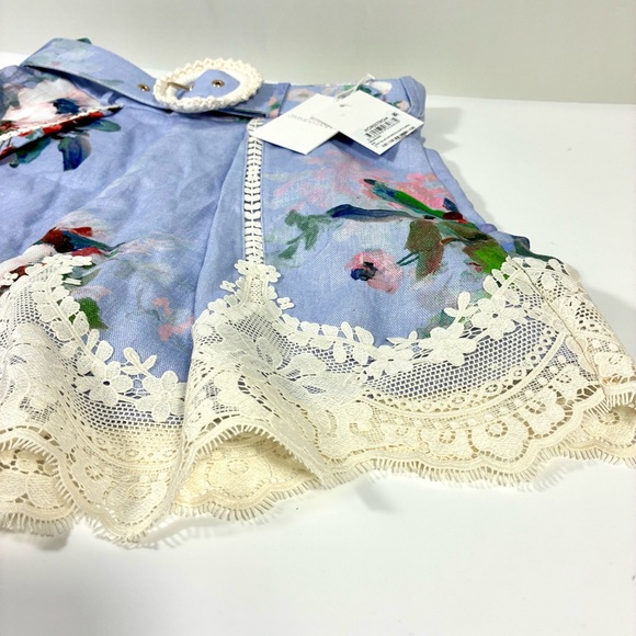*SOLD* Zimmermann Everley Floral Belted Lace Trim Linen Shorts Light Blue NWT - Picture 17 of 17